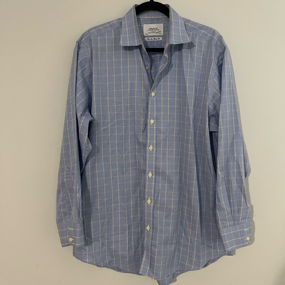 Charles Tyrwhitt London Button Down Blue Yellow Stripe Neck 16.5‎ / 34